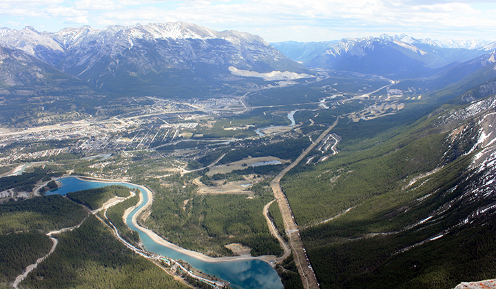 A view of the mountains surrounding Canmore, Alberta