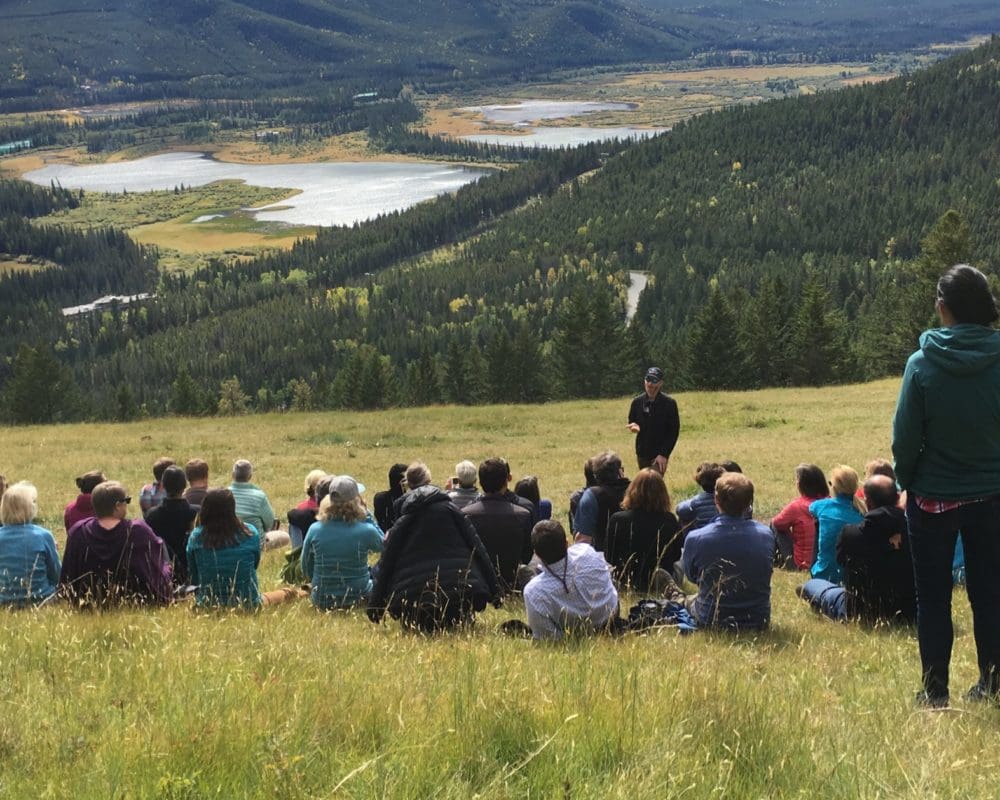 Y2Y staff attend a meeting overlooking Banff